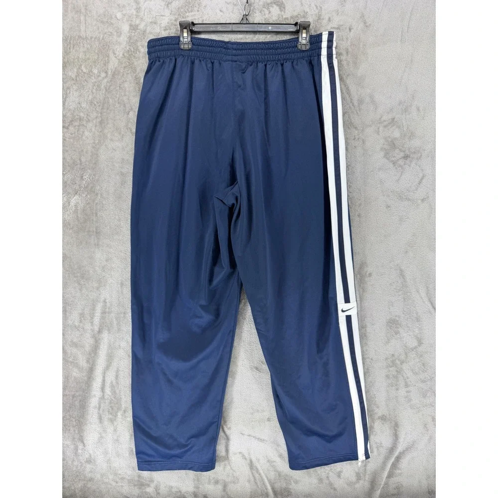 Nike Mens Navy Blue‎ White Striped Track Pants Large 133696 Zip Ankle Athletic